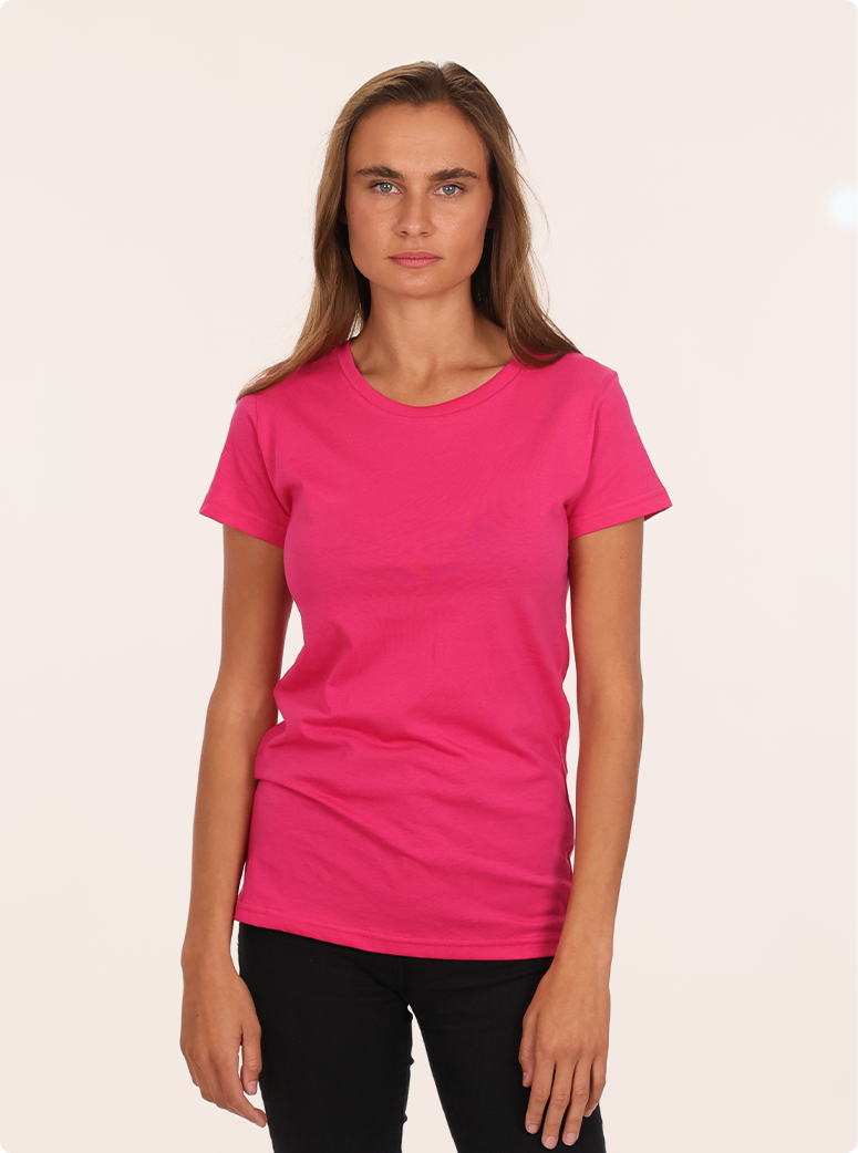 Madeline wear a Eleganza Tee
